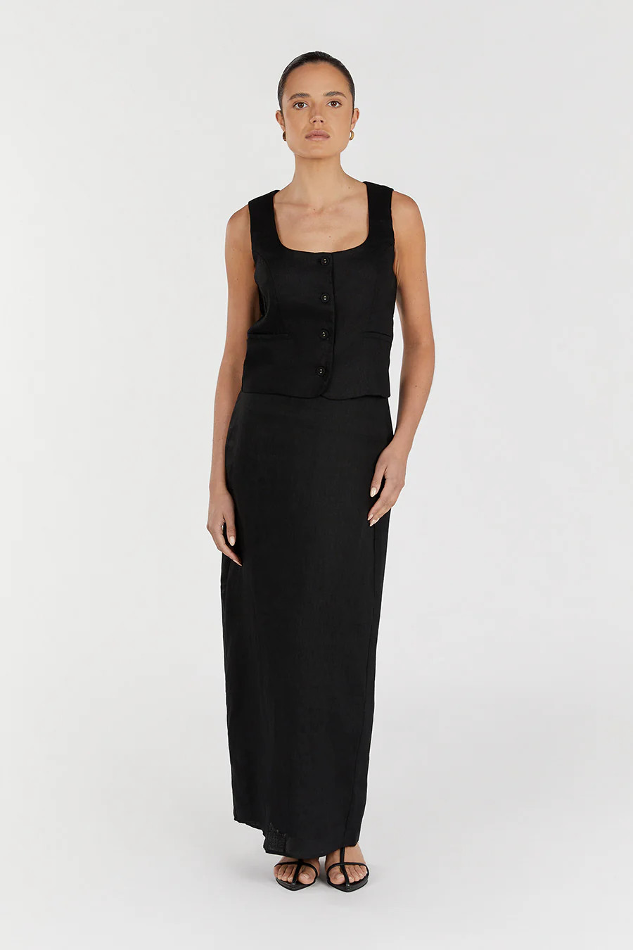 ROBERTS BLACK LINEN MIDI SKIRT | DISSH