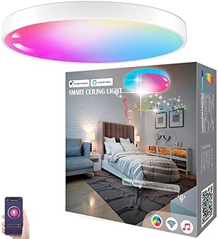 Smart Ceiling Light Compatible with Alexa Echo Google Home, Boxlood 16 inch 24W Flush Mount Ceili... | Amazon (US)