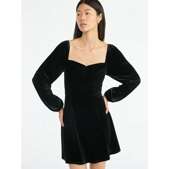 Scoop Women's and Women's Plus Velvet Sweetheart Mini Dress, Sizes XS-4X | Walmart (US)