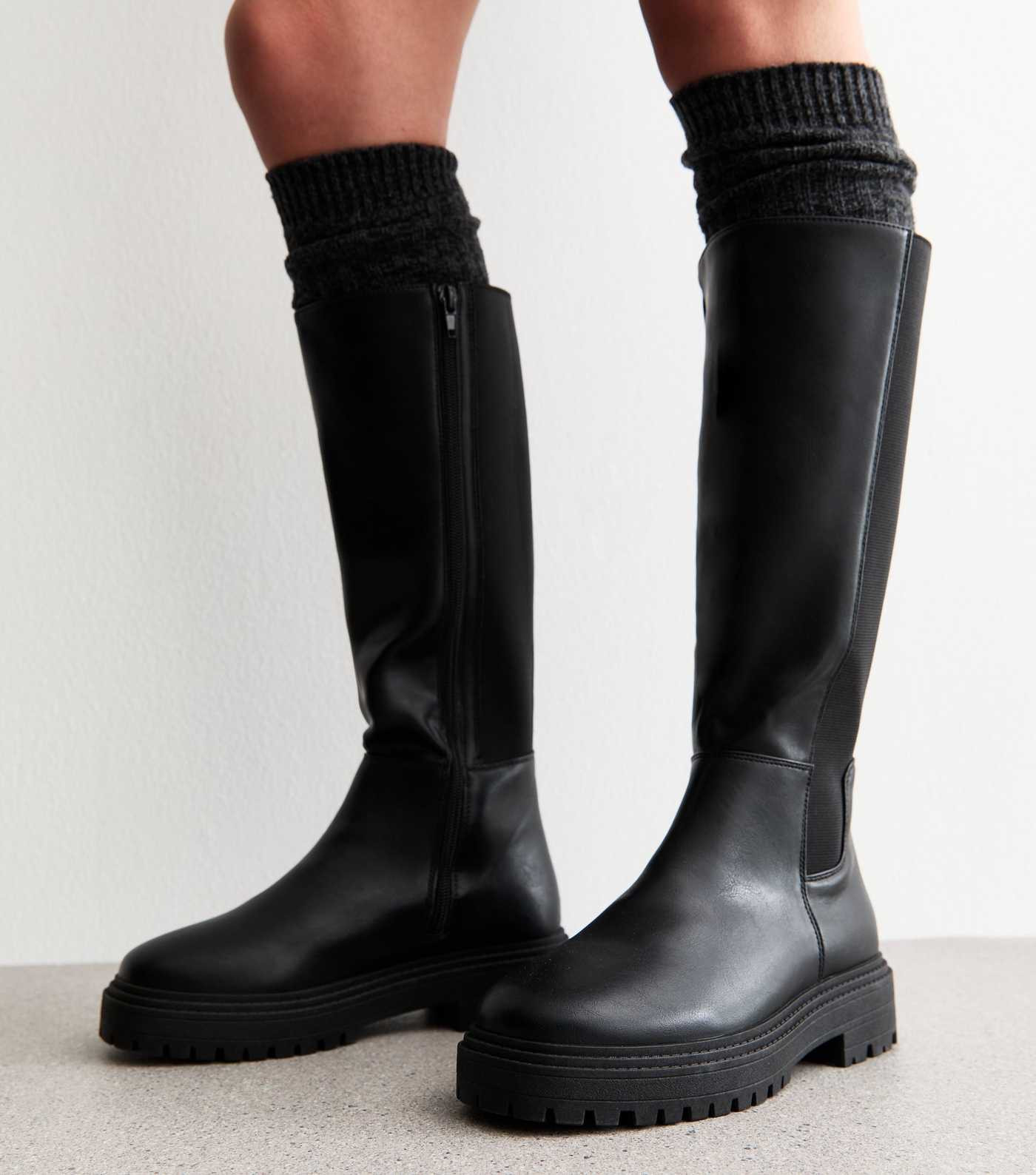 Wide Fit Black Faux Leather Knee High Boots | New Look | New Look (UK)