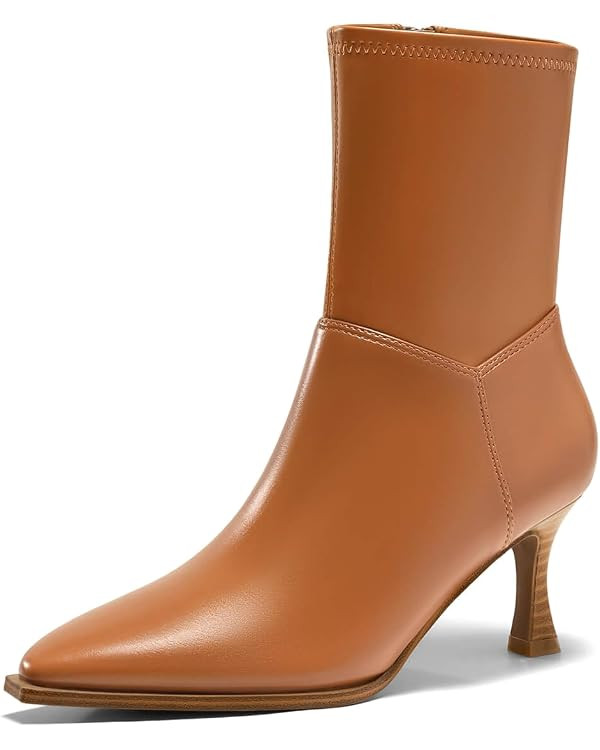 Coutgo Womens Kitten Low Heel Ankle Boots Pointed Toe Side Zipper Short Booties Fall Shoes | Amazon (US)