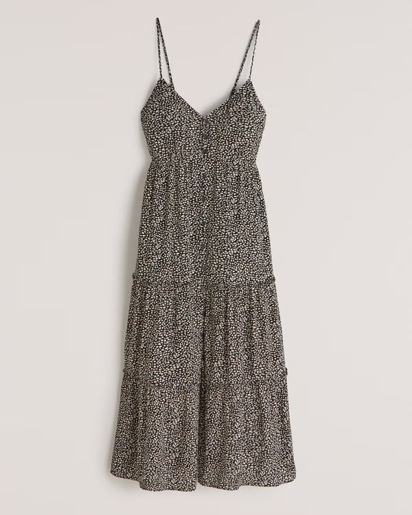 Button-Through Tiered Midaxi Dress | Abercrombie & Fitch (US)