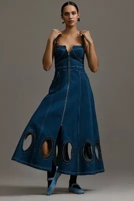 Geisha Designs Square-Neck Cutout Denim Dress | Anthropologie (US)