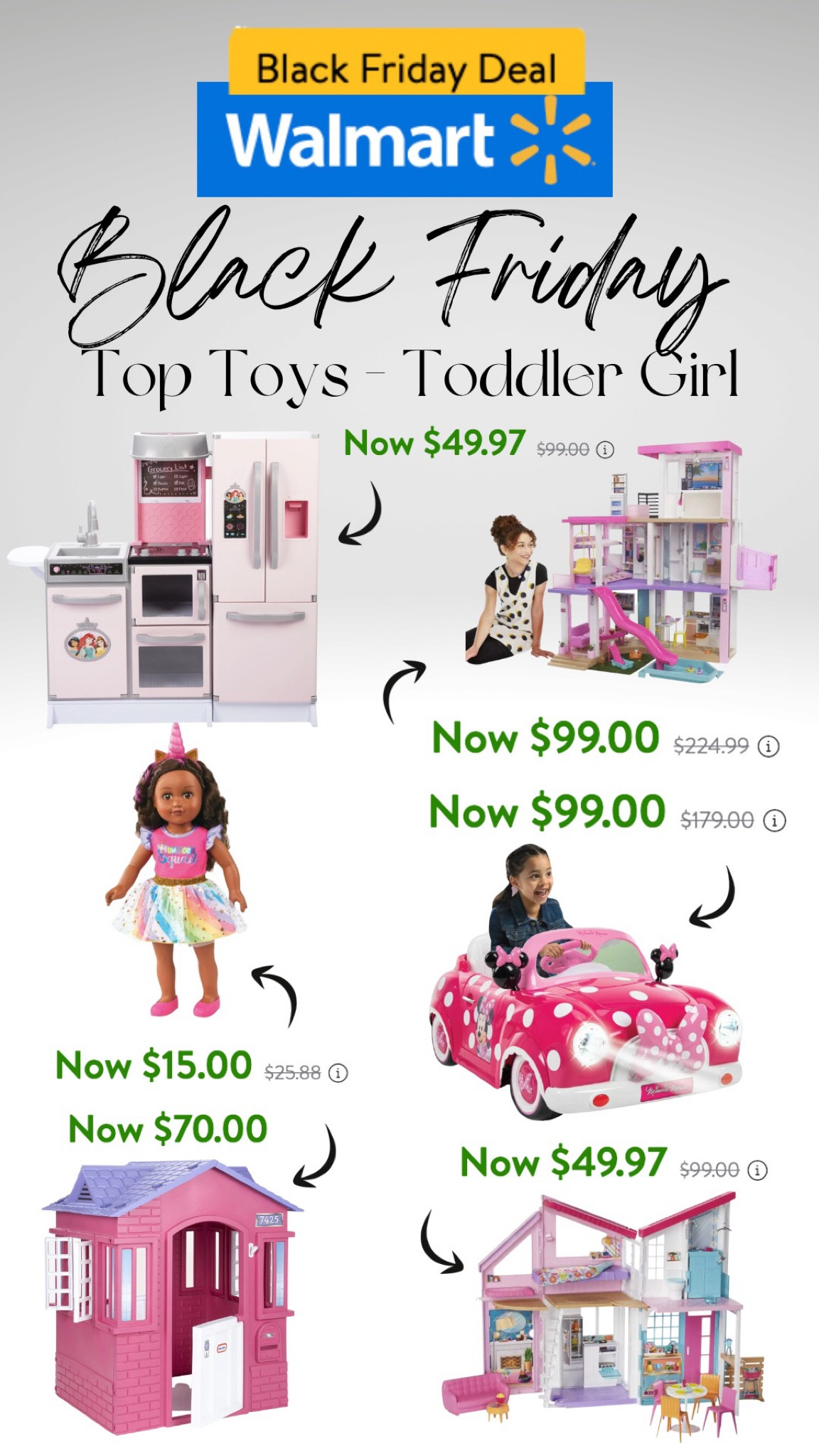 Walmart Black Friday deals for days! Toddler girl toy gift guide! These items are amazing deals right now! Most items are 50% off. Get these before they go! Mini mouse power wheels, Barbie, dollhouse, kitchen set, and more! 💕🎄 

#LTKCyberweek #LTKHoliday #LTKGiftGuide