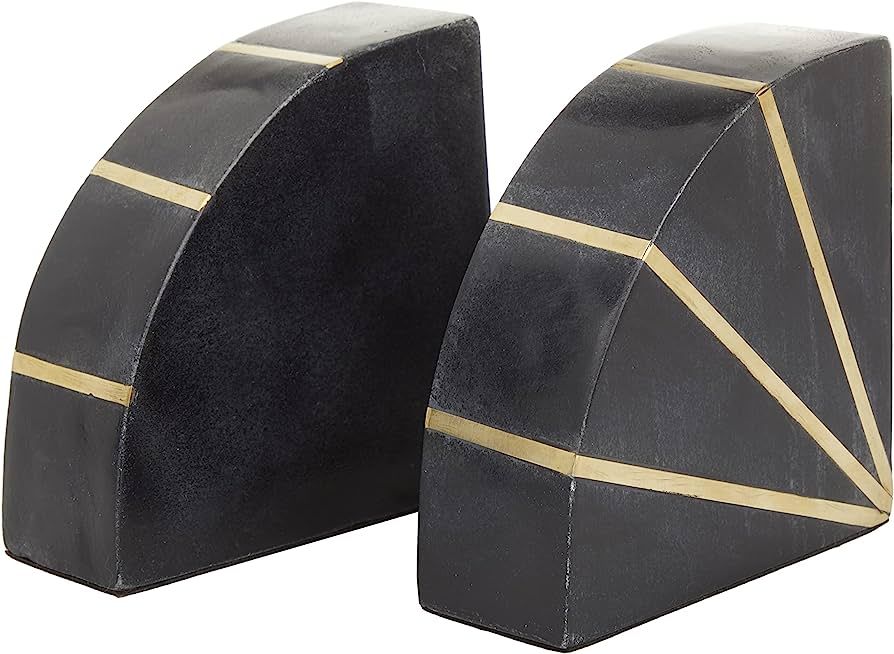 CosmoLiving by Cosmopolitan Marble Geometric Bookends with Gold Inlay, Set of 2 5"W, 5"H, Black | Amazon (US)