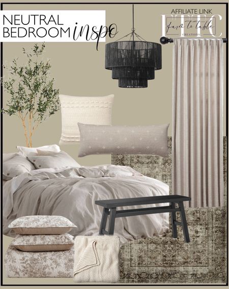 Neutral Bedroom Inspo. Follow @farmtotablecreations on Instagram for more inspiration.

Magnolia x Loloi Sinclair Area Rug. Duvet Insert. Linen Duvet Cover. Floral Quilt with Shams. Bed Sheets. Oversized Bobble Knit Striped Square Throw Pillow Cream. Diamond Jacquard Lumbar Bed Pillow. Chunky knit blanket. Curtain Rods. Olive Tree. Thatcher Wood Bench. Bedroom Light Fixture. Amazon Bedroom Finds. Target Circle Sale. Amazon Must Haves  

#LTKSaleAlert #LTKFindsUnder50 #LTKHome