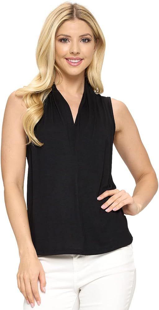 Women's Bamboo Sleeveless Draped Office Softest Blouse Top - Made in USA | Amazon (US)