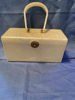Vintage 1950’s White Marbleized Lucite Box Purse Evening Hand Bag Deco Clasp  | eBay | eBay US