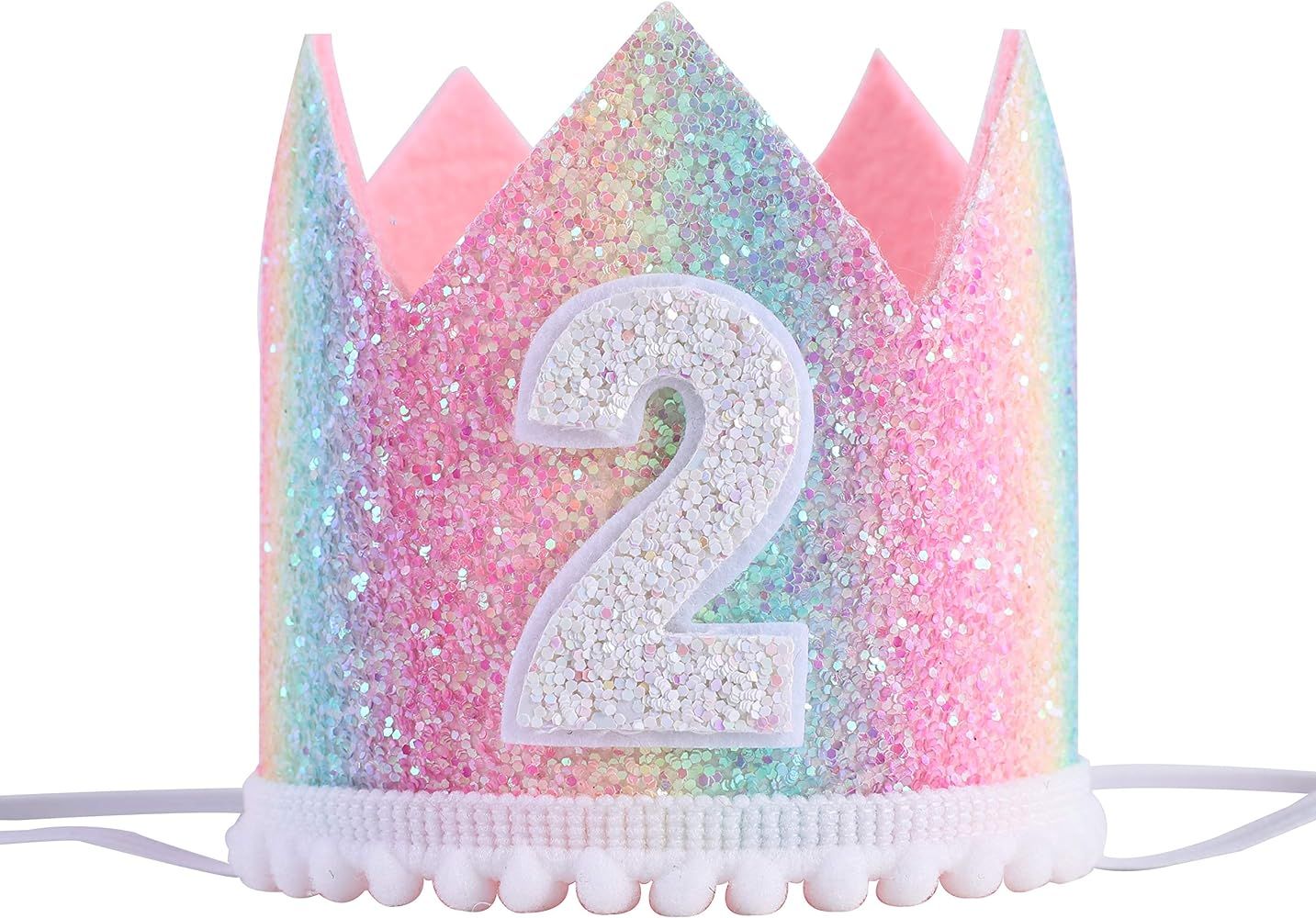 Baby 2nd Birthday Rainbow hat - Pastel Rainbow Birthday hat, Baby's Birthday Photo Props, Mini Ra... | Amazon (US)