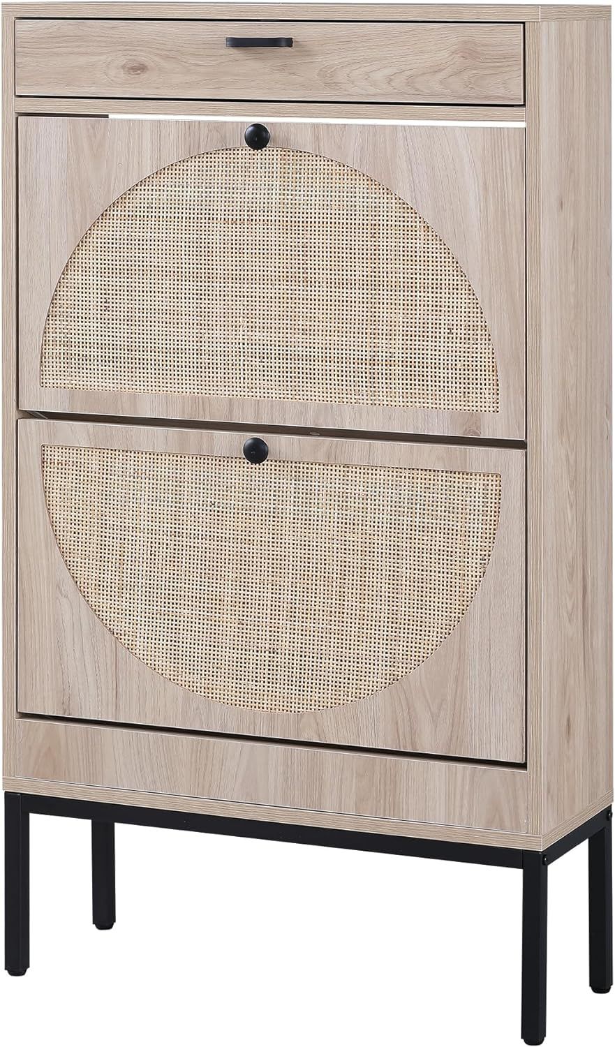 XIAO WEI Shoe Cabinet, Natural Semi Circle Rattan Shoe Storage Organizer Cabinet with 2 Flip Draw... | Amazon (US)