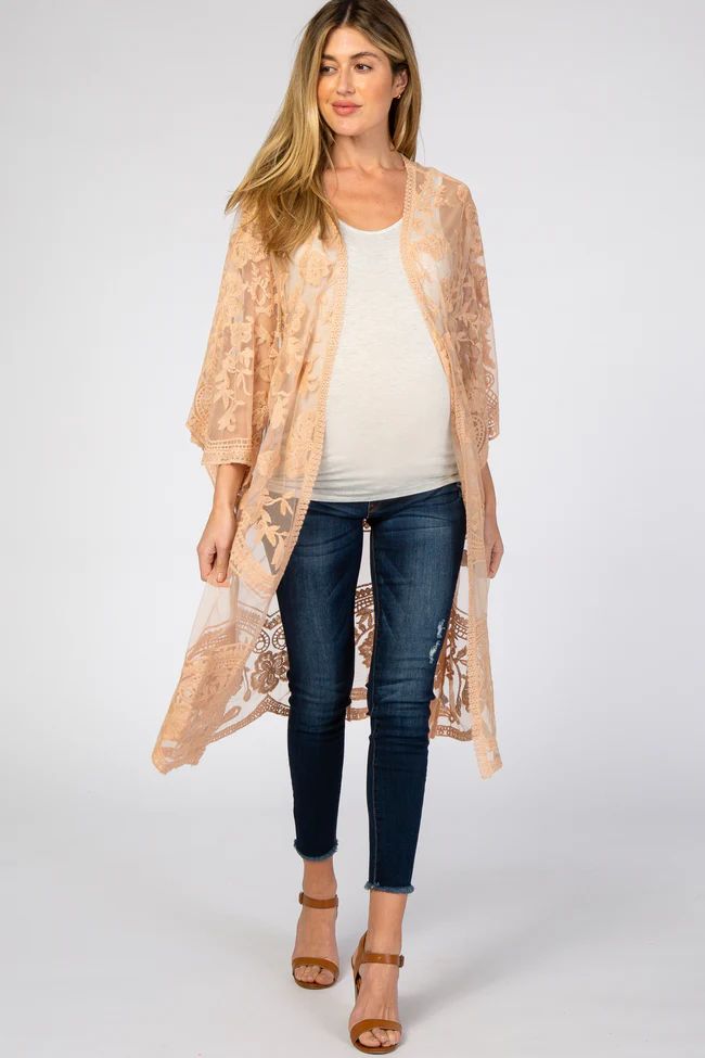 Taupe Mesh Lace Maternity Cover Up | PinkBlush Maternity