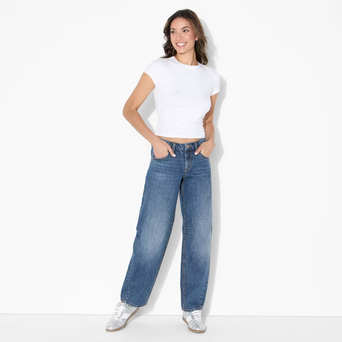 Women's Mid-Rise Barrel Jeans - Wild Fable™ Dark Wash 8 | Target