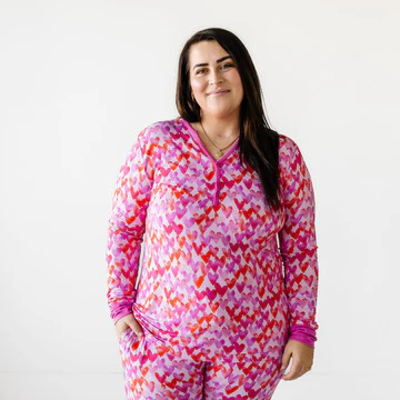 Pink Watercolor Hearts Women's Bamboo Viscose Pajama Top | Little Sleepies