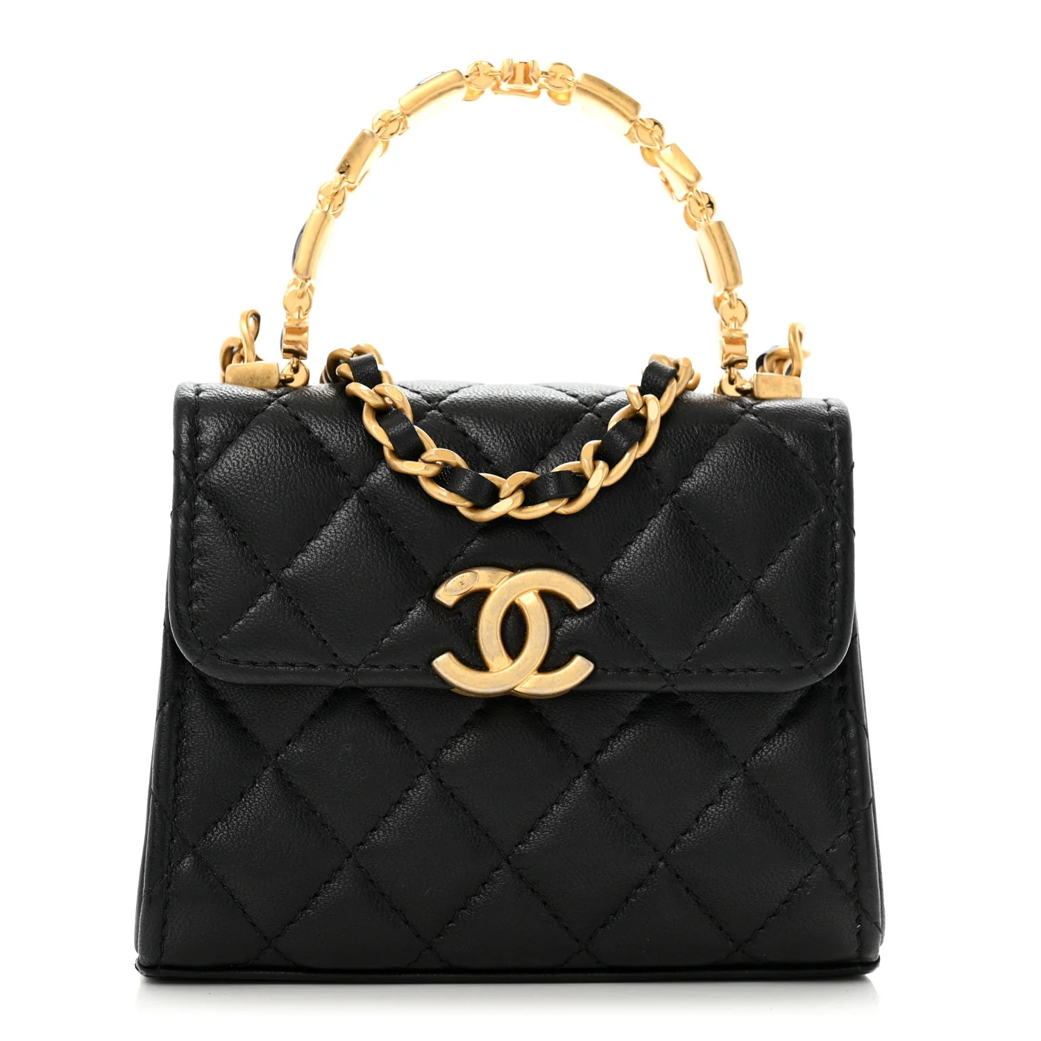 Chanel Lambskin Enamel Quilted Mini Top Handle Flap Black 1662597 | FASHIONPHILE (US)