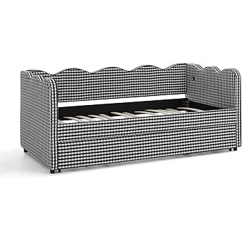 Cozy Gingham Daybed with Trundle Twin Size Sofa Bed No Box Spring Needed, USB Port, Adorable Wave... | Amazon (US)