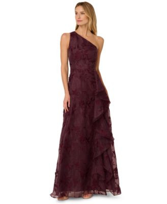 Adrianna Papell Women's Embroidered Ruffle Gown - Raisin | Macy's