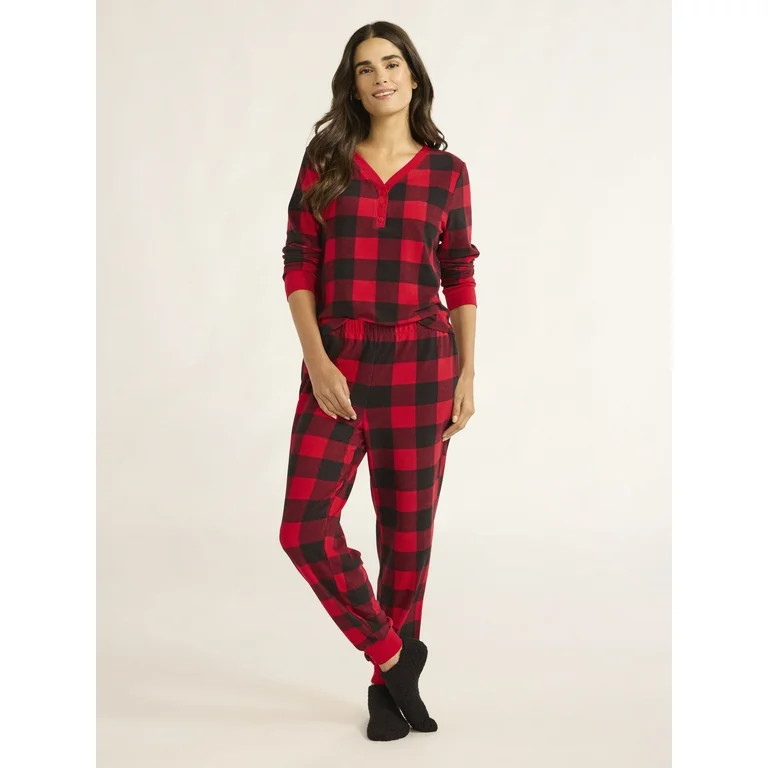 Joyspun Women's Velour Waffle Henley Sleep Top, Jogger Pants and Socks Pajama Set, 3-Piece, Sizes... | Walmart (US)