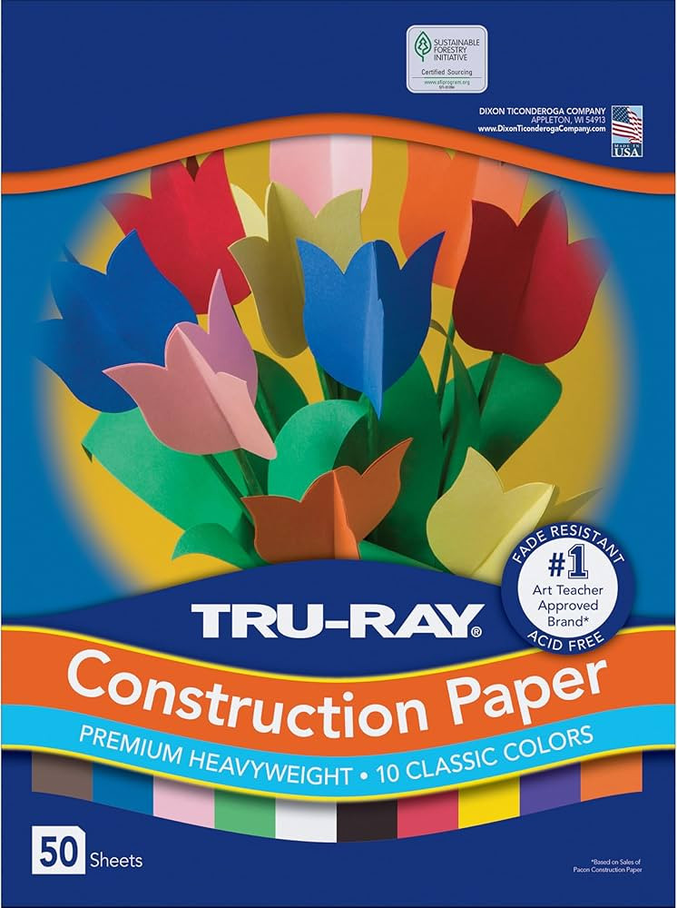 Tru-Ray Construction Paper P103031, 10 Classic Colors, 9" x 12", 50 Sheets | Amazon (US)
