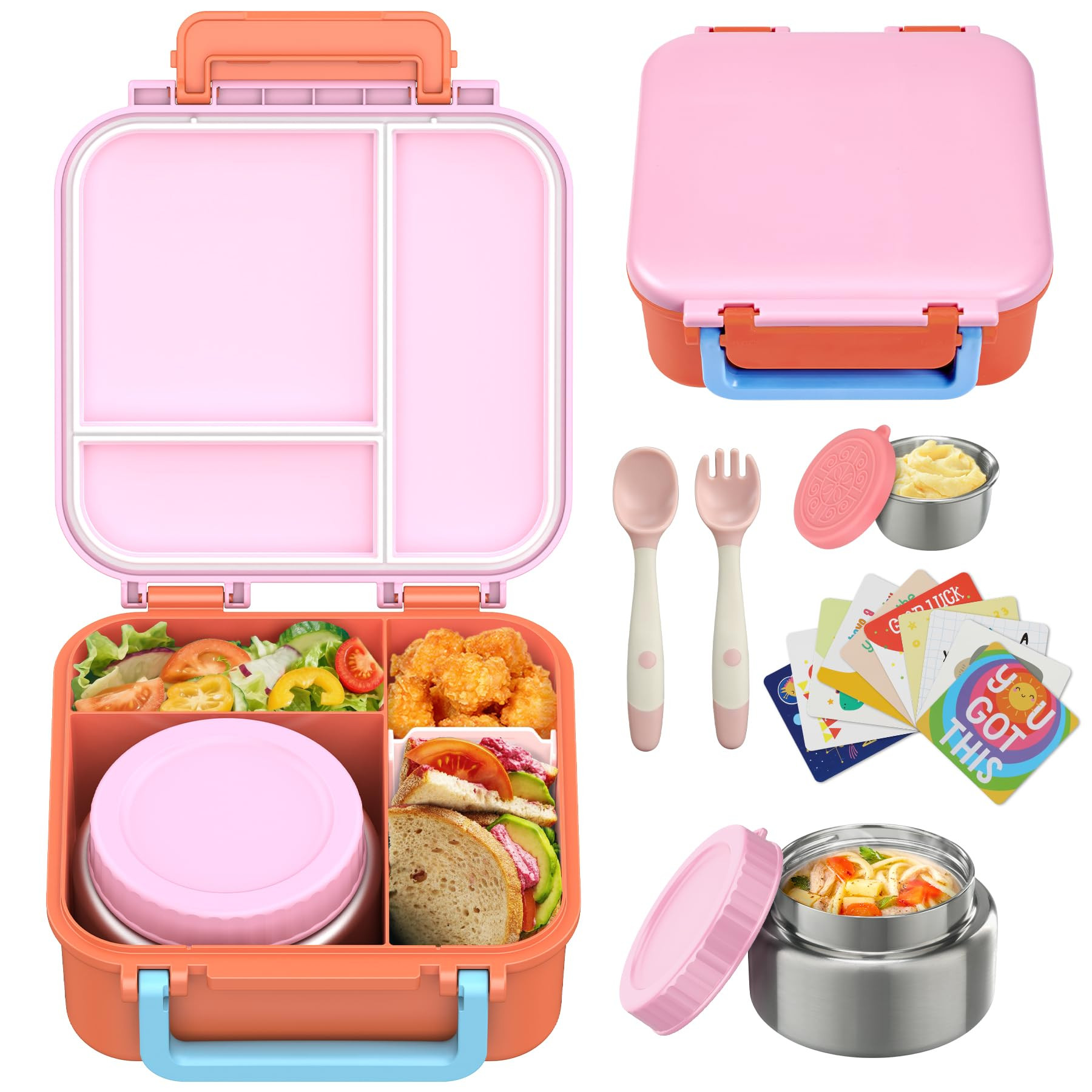 Kids Bento Lunch Box with 9oz Soup Thermo Leakproof Lunch Food Containers 4 Compartment with Insu... | Amazon (US)