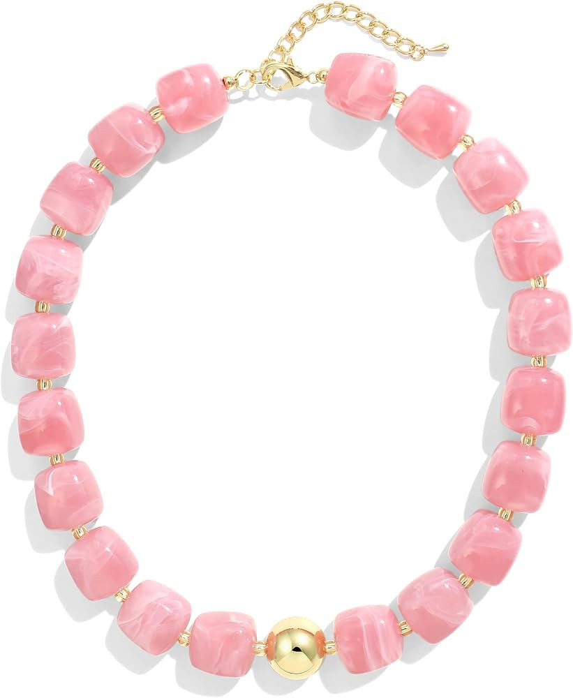 Colorful Chunky Necklaces for Women Multicolored Large Square Resin Beads Necklace Trendy Bold St... | Amazon (US)