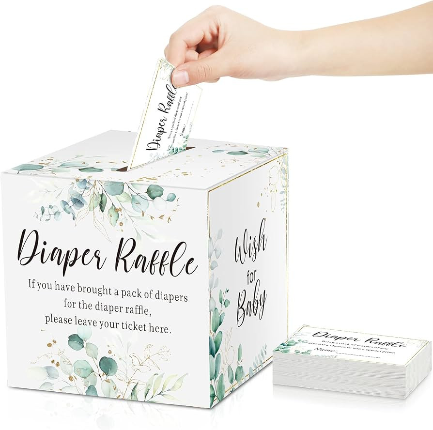 Pajean 51 Pcs Greenery Diaper Raffle Tickets with Card Sign Box Baby Shower Party Decorations Lea... | Amazon (US)