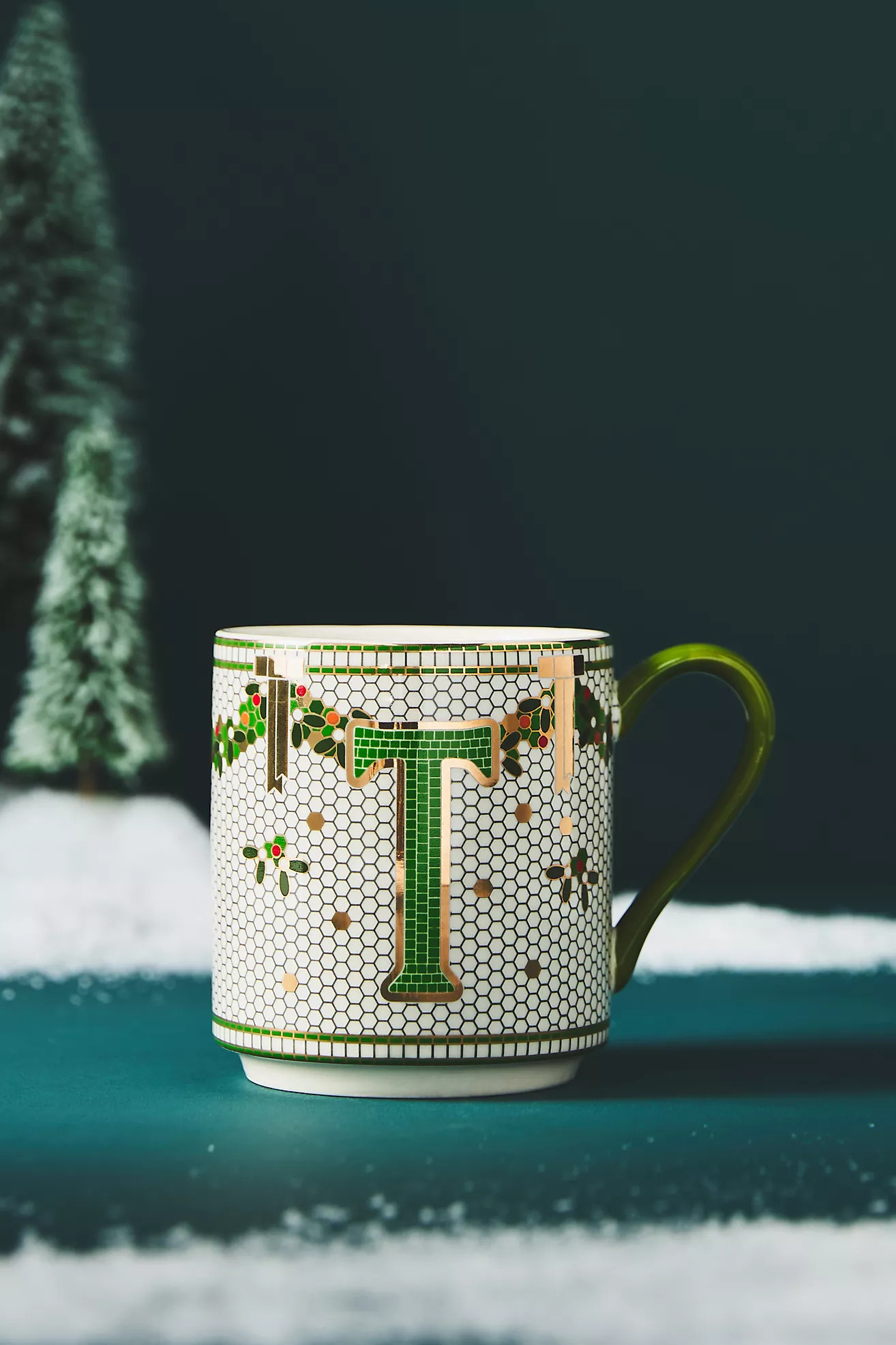 The Bistro Tile Stoneware Monogram Mug: Festive Edition | Anthropologie (US)