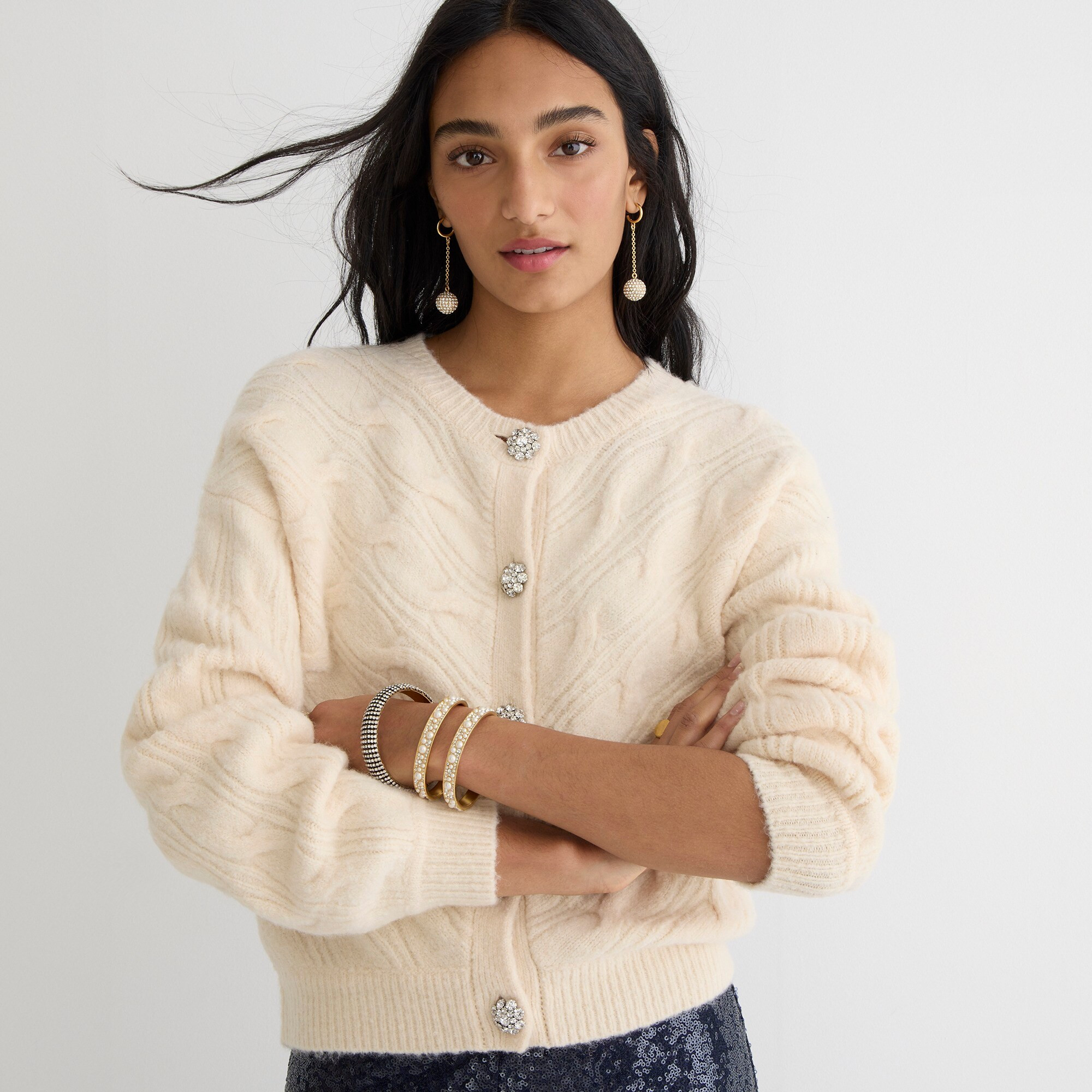 Cable-knit cardigan sweater with jewel buttons | J. Crew US