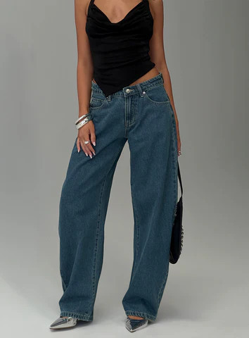 Juda Mid Rise Barrel Leg Jeans Mid Blue Wash | Princess Polly US