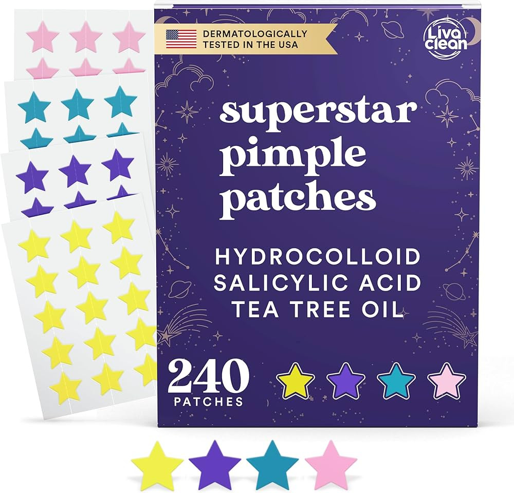 LivaClean Superstar Patches 240 CT Pimple Patches for Face w/Salicylic Acid & Tea Tree, Hydrocoll... | Amazon (US)