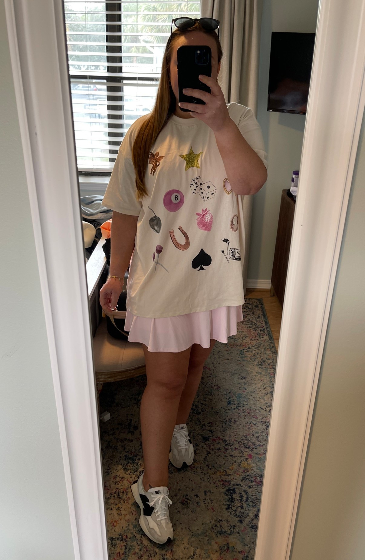 Target outfit, athletic dress, oversized tee, athleisure, loungewear, sneakers, new balance 327, beach vacation, travel outfit, travel style, walking outfit, pink dress, girly outfit 

#LTKTravel #LTKShoeCrush #LTKFindsUnder50