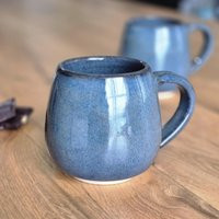 Handmade Blue Stoneware Coffee Mug, Large Ceramic Pottery Wide Bottom Mug With Big Handle, Christmas Gift, No Extra Fees For Us | Etsy (US)