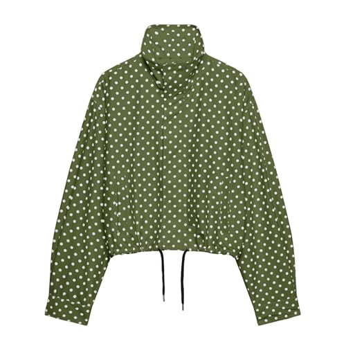 Women Polka Dot Jacket Stand Collar Cropped Jackets Zip Up Coat Casual Fashion Coat Fall Spring J... | Amazon (US)