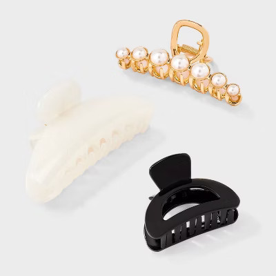 Classic Hair Claw Clip Set 3pc - A New Day™ Gold/Black/White | Target