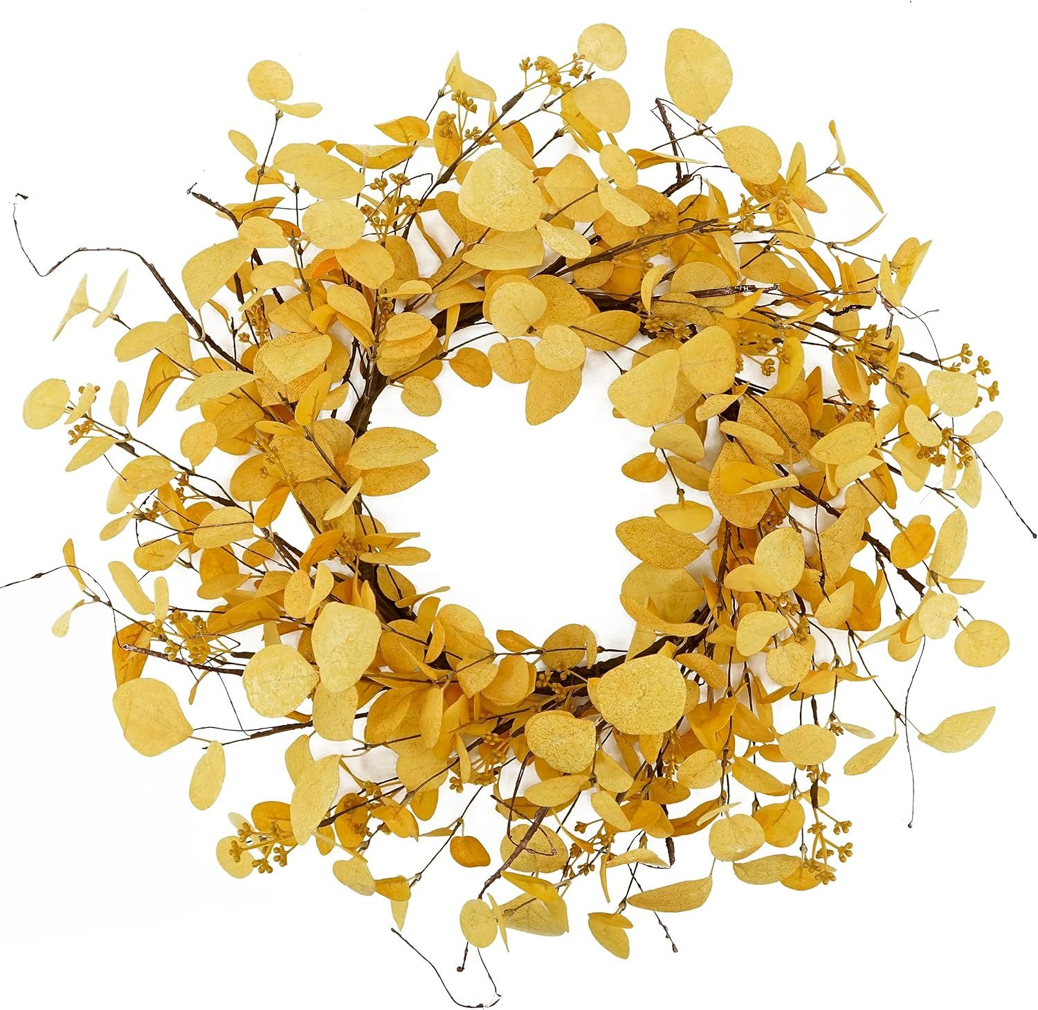 20 inch Artificial Fall Eucalyptus Wreath for Front Door with Yellow Eucalyptus Leaves,Dry Vine B... | Amazon (US)