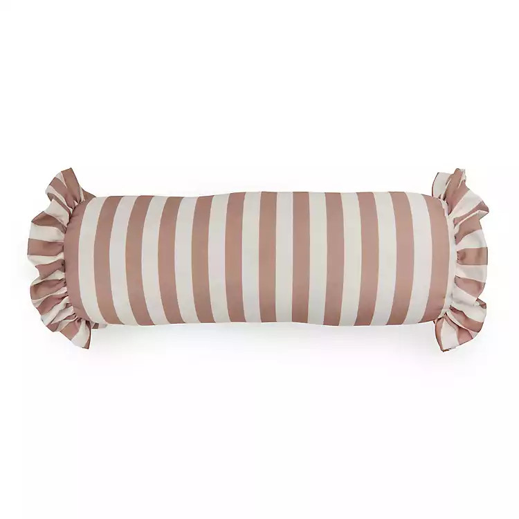New! Taupe Striped Outdoor Bolster Pillow | Kirklands