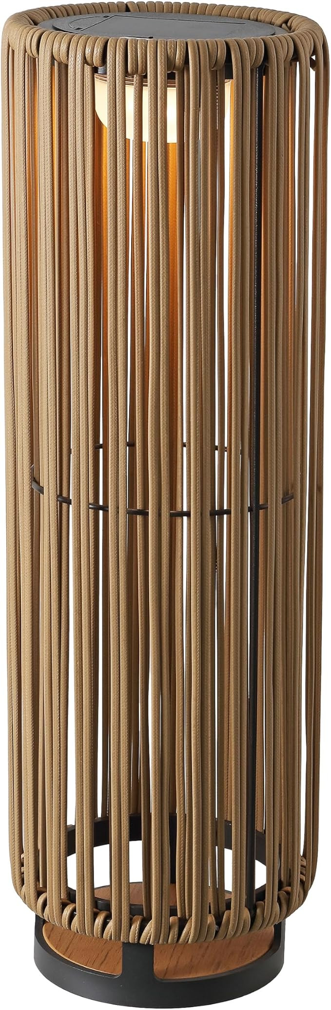 JONATHAN Y 26.75" Natural Modern LED Solar Powered Outdoor Lantern, 8.5" x 13" with Faux Rattan S... | Amazon (US)