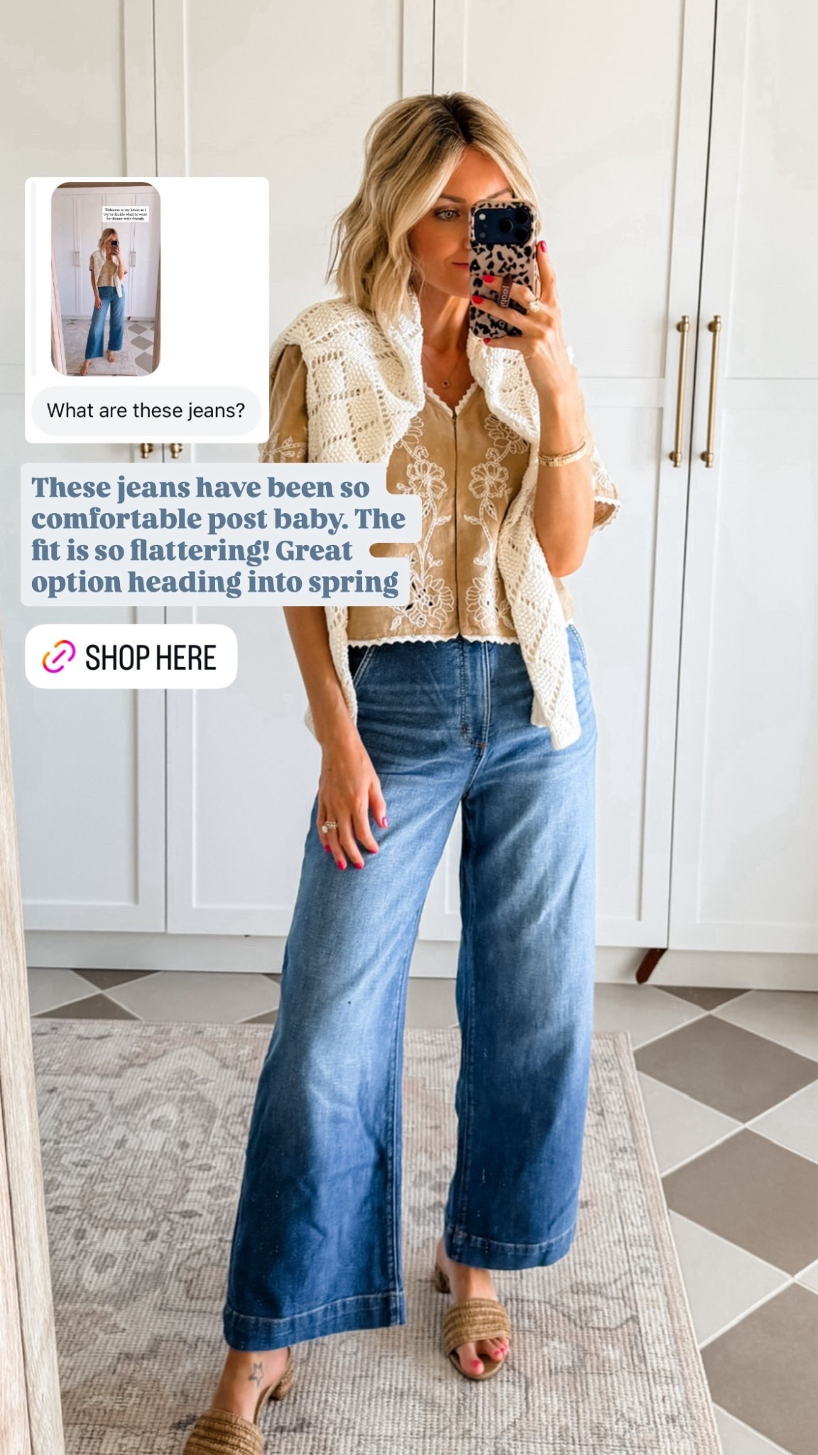 I have loved these jeans! They are a great length, and I love the wash! Such a great pair of jeans for the spring! Wearing XS/2!

Loverly Grey, spring outfit, wide leg jeans, post partum looks, spring blouse, spring cardigan 

#LTKSeasonal