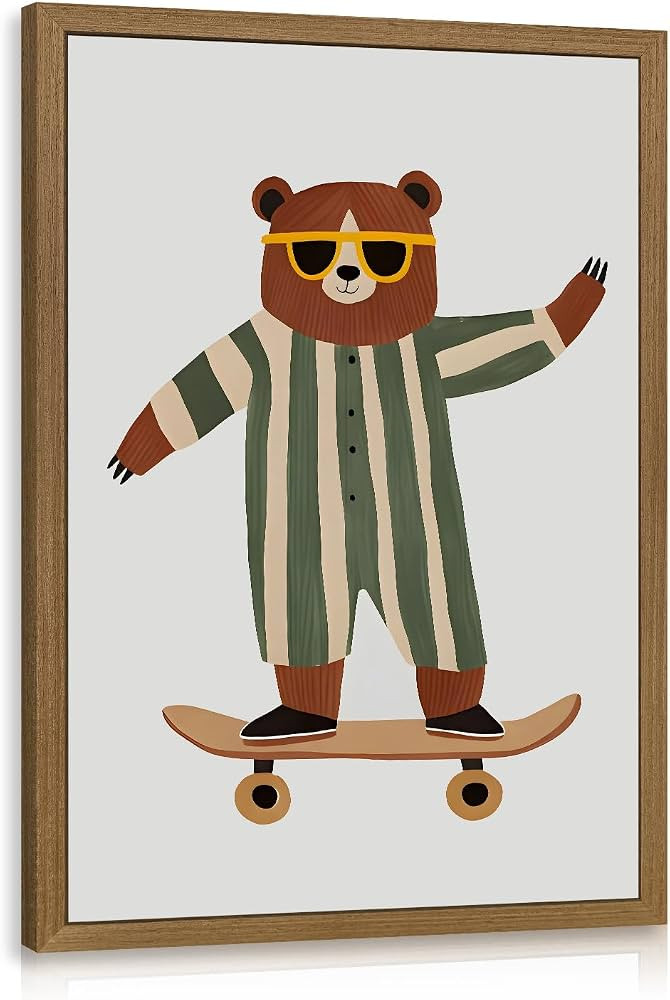 Grajoy Wood Framed Funny Modern Cool Skateboard Bear Wall Art 16x24 Inch | Amazon (US)