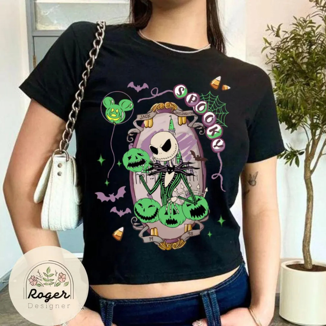 All Disney Characters Halloween Shirt Baby Tee Croptop Tank, Mickey Minnie Stitch Jack Skellingto... | Etsy (US)