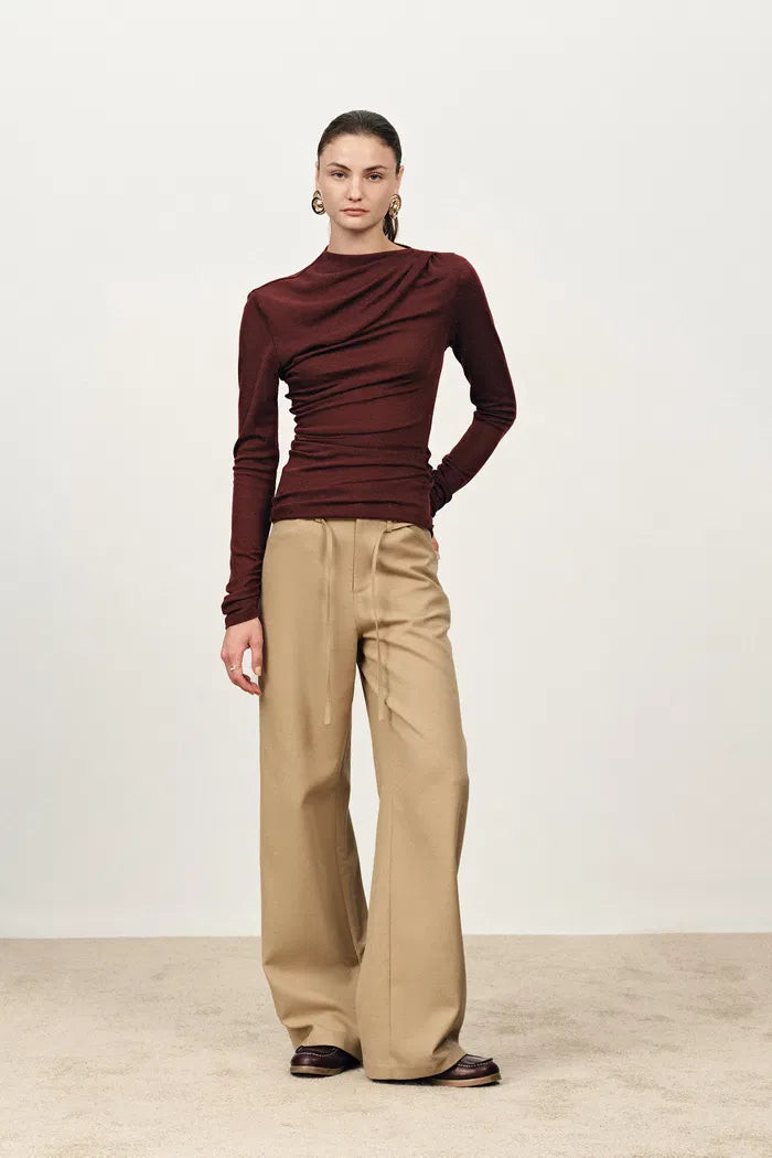 Edith Runched Long Sleeve Top in Lightweight Merino Wool Knit | Fabrique