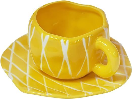 Koythin Ceramic Coffee Mug with Saucer Set, Cute Creative Cup Unique Irregular Design for Office ... | Amazon (US)