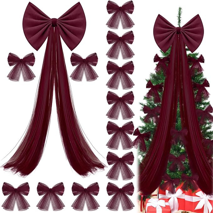Extra Large Mesh Christmas Tree Topper Bow 21.65 x 78.74 in with 12 Small Mesh Bow Decor Christma... | Amazon (US)