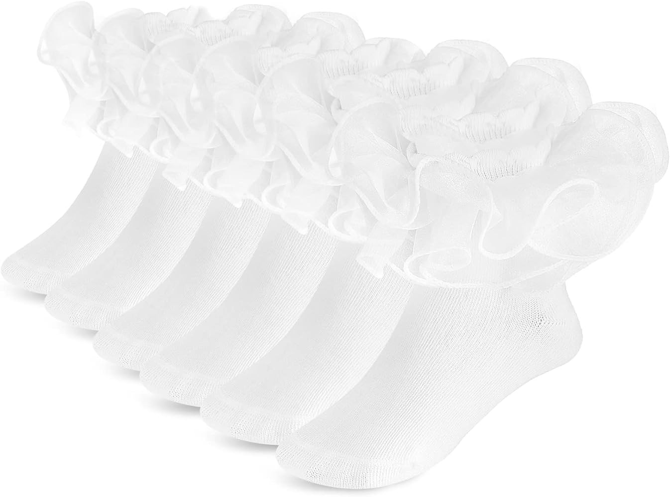 Teaaha 3 Pairs White Ruffle Socks Big Girls Socks Cute Lace Socks Comfortable Frilly Trim Dress P... | Amazon (US)