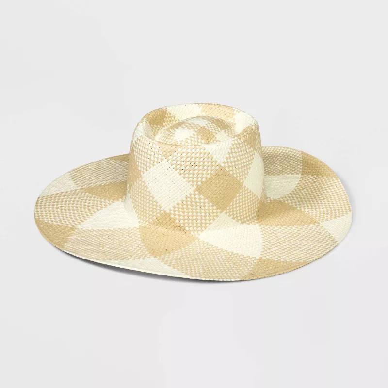 Women's Hand Weave Plaid Floppy Boater Hat - A New Day™ Off-White | Target