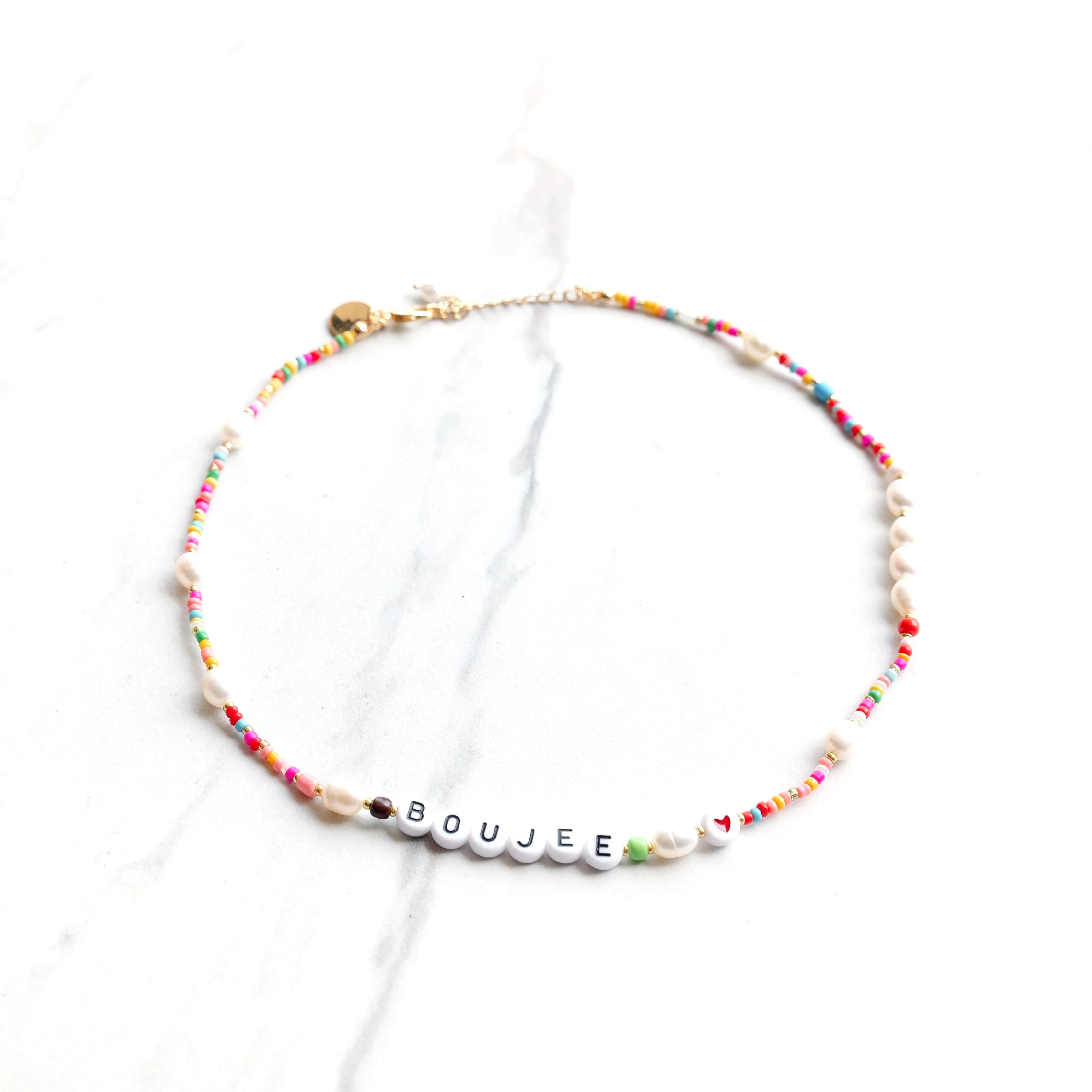 Customized Confetti and Pearl Beaded Necklace | The Sis Kiss