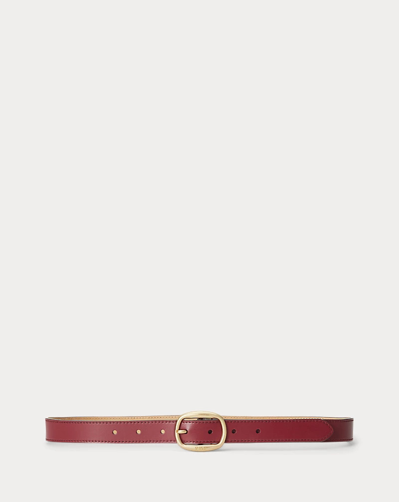 Oval-Buckle Skinny Leather Belt for Women | Ralph Lauren® UK | Ralph Lauren (UK)