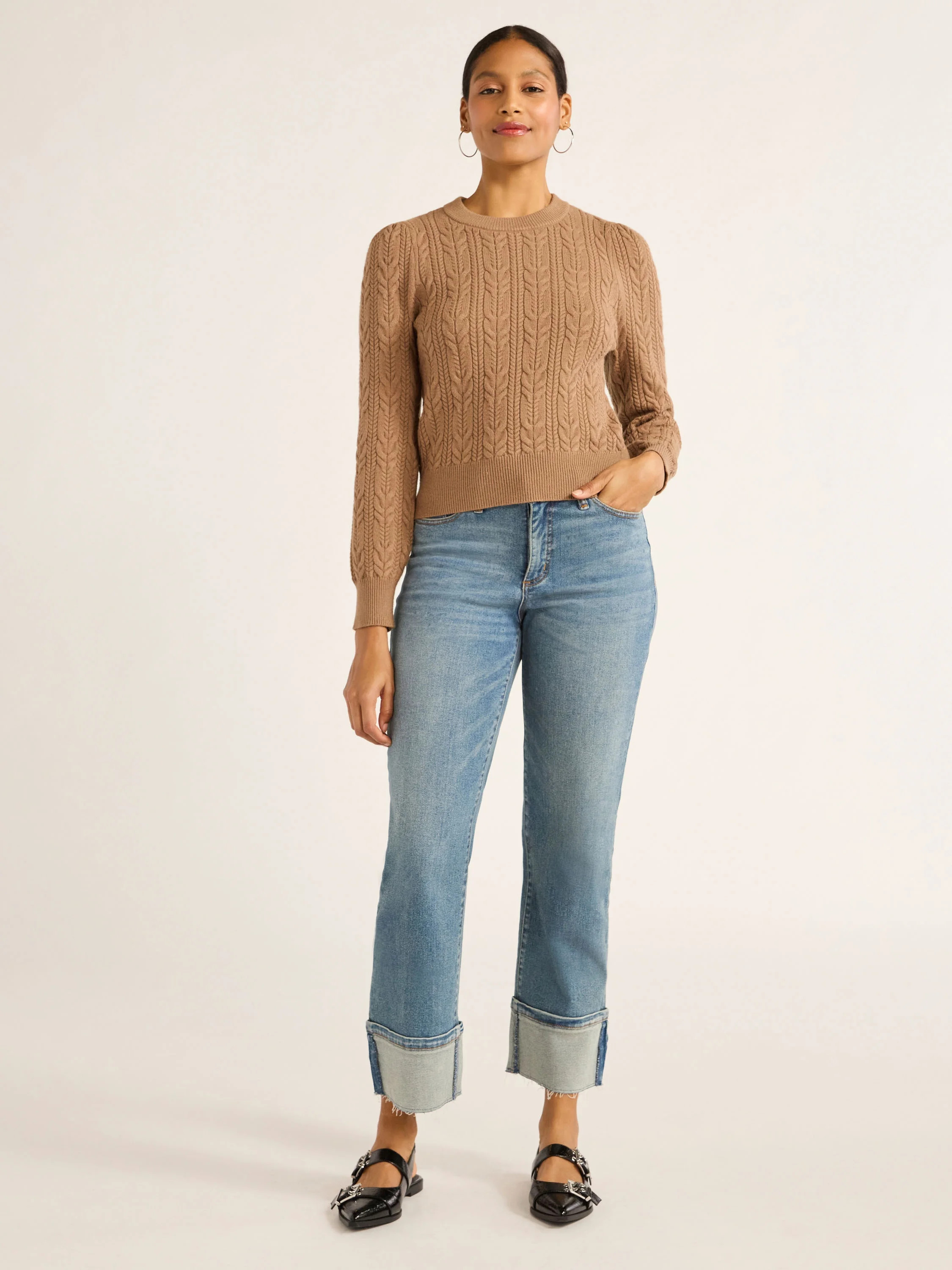 Scoop Women’s Cable Knit Sweater, Midweight, Sizes XS-XXL | Walmart (US)