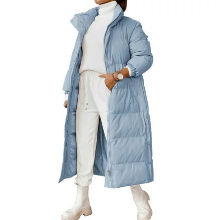 Ladies Long Puffy Jacket with Zipper Cardigan and Pockets for Warmth | Walmart (US)