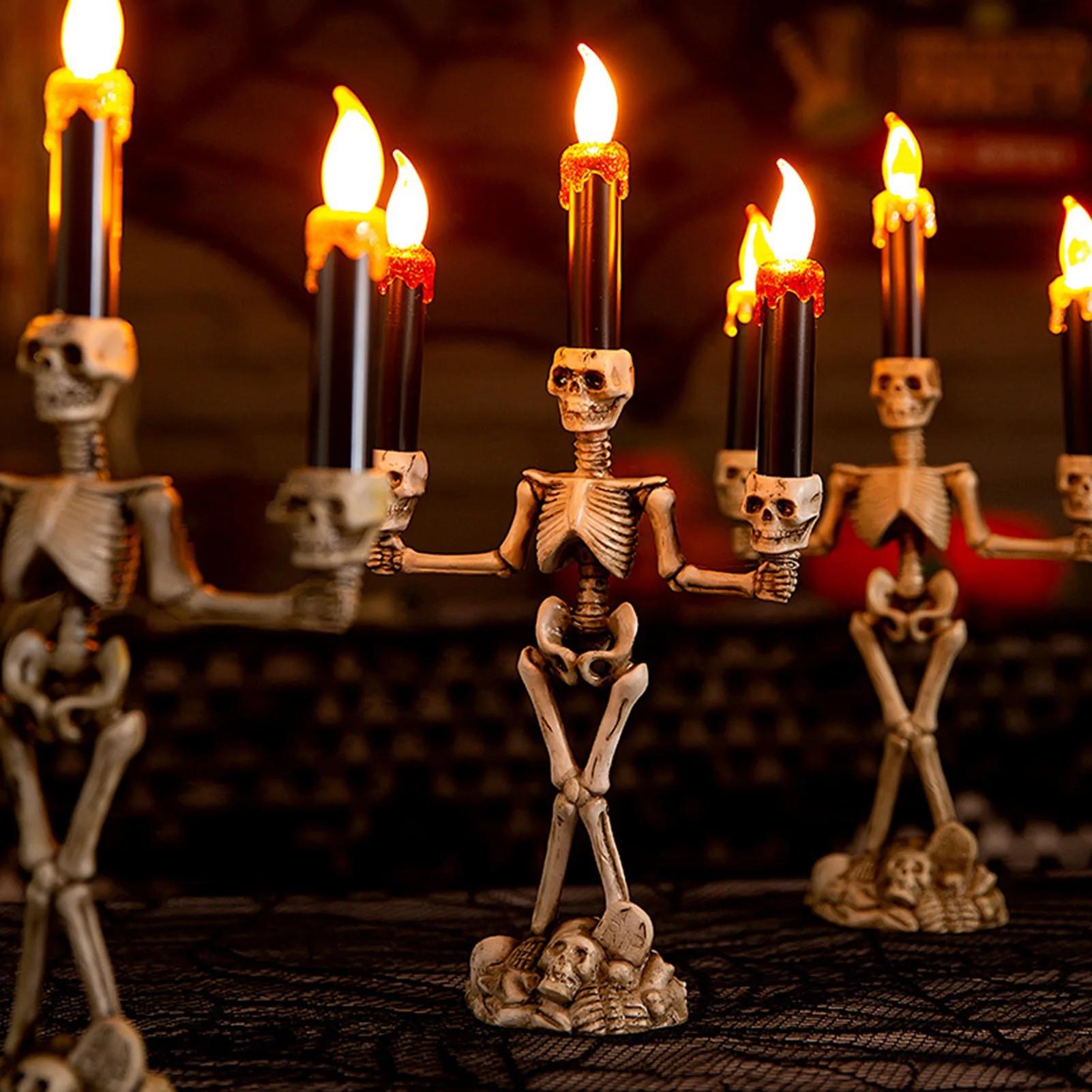Cheers US Halloween Decoration Skeleton Skull Candle Holder Light- Halloween Candelabra Flameless... | Walmart (US)