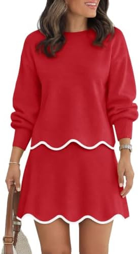 Womens 2 Piece Skirt Sets Fall Knit Sweaters and Mini Skirt Casual Outfits | Amazon (US)